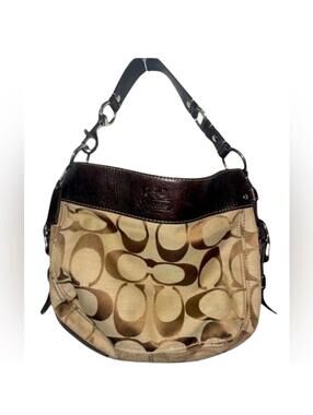 VINTAGE Coach Zoe Signature F12657 Jacquard Brown Hobo Handbag